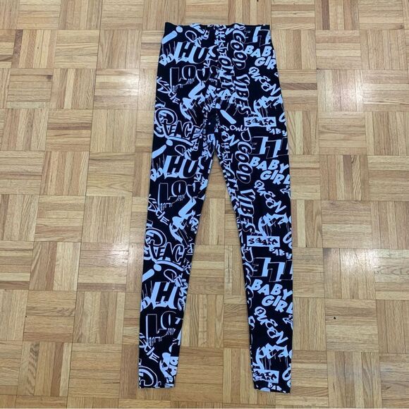 Graffiti Print Black and White Leggings - Picture 1 of 5